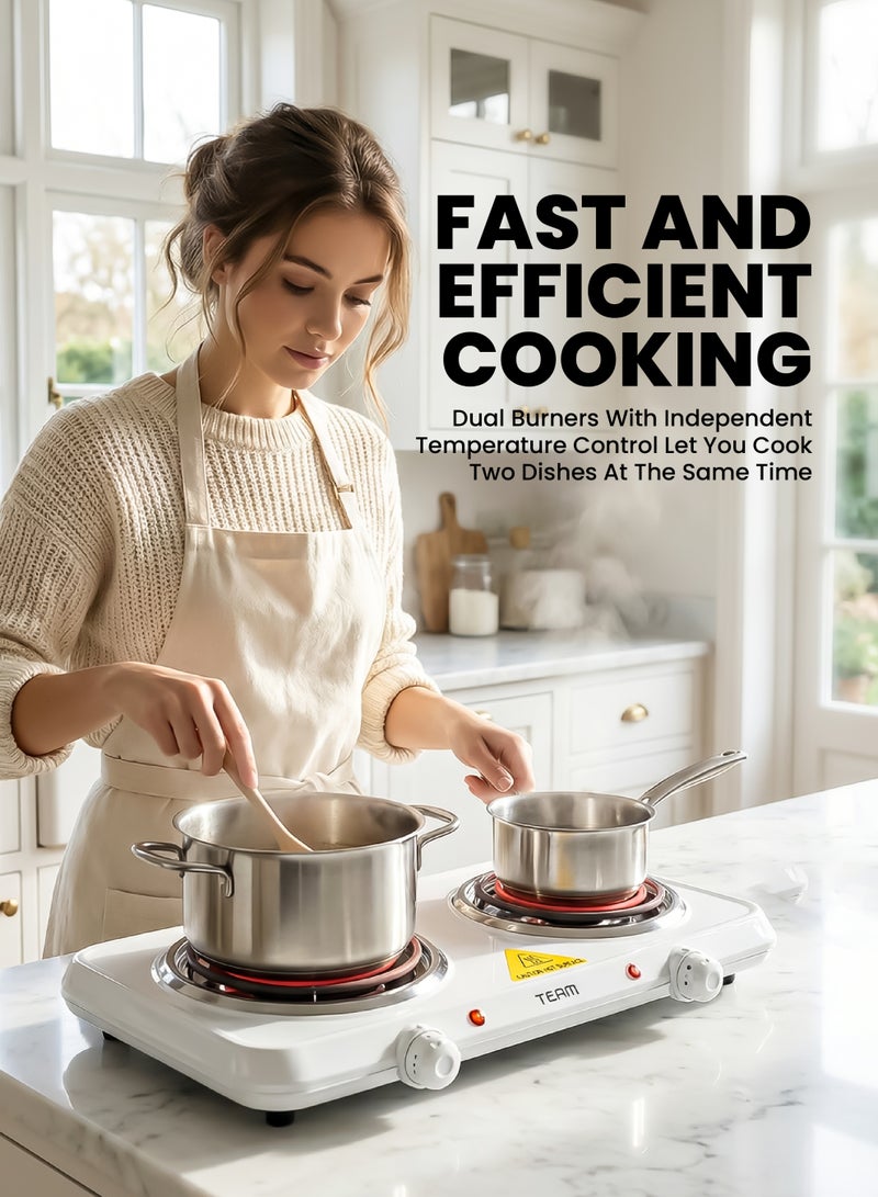 تيم Team Double Electric Hot Plate 2500W – Dual Burner Portable Electric Stove, Adjustable Temperature, Overheat Protection, Compact Countertop Cooker for Home, Dorm, Office, Camping - Image 2